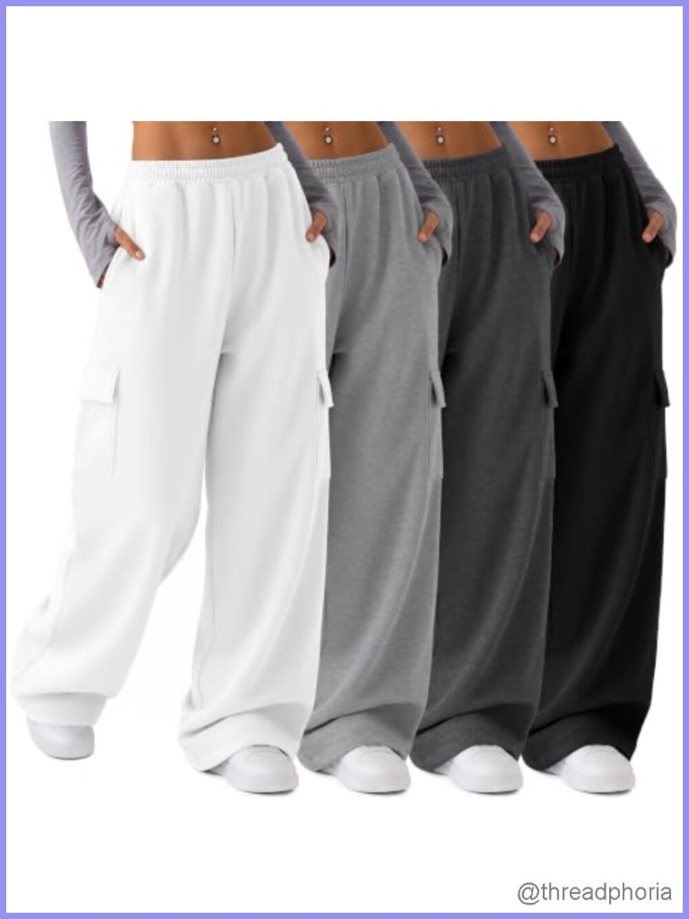 Women's 4-Pack Cargo Sweatpants Wide Leg Baggy Polyester Pants
